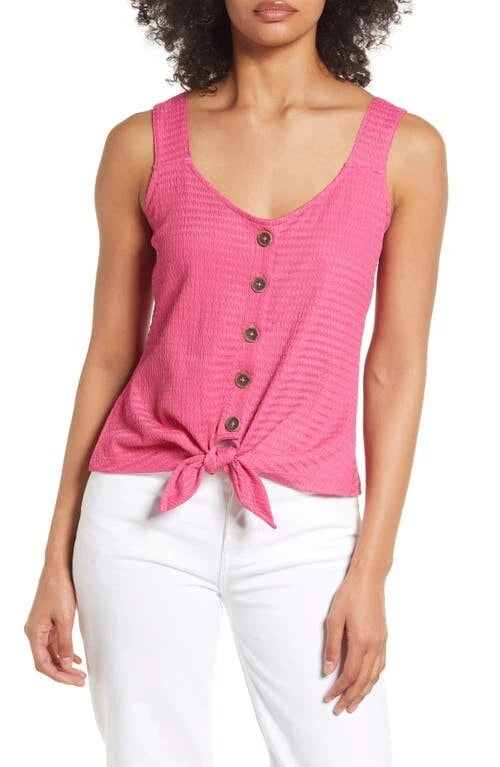 S/L V Neck Tie Front Fuchsia