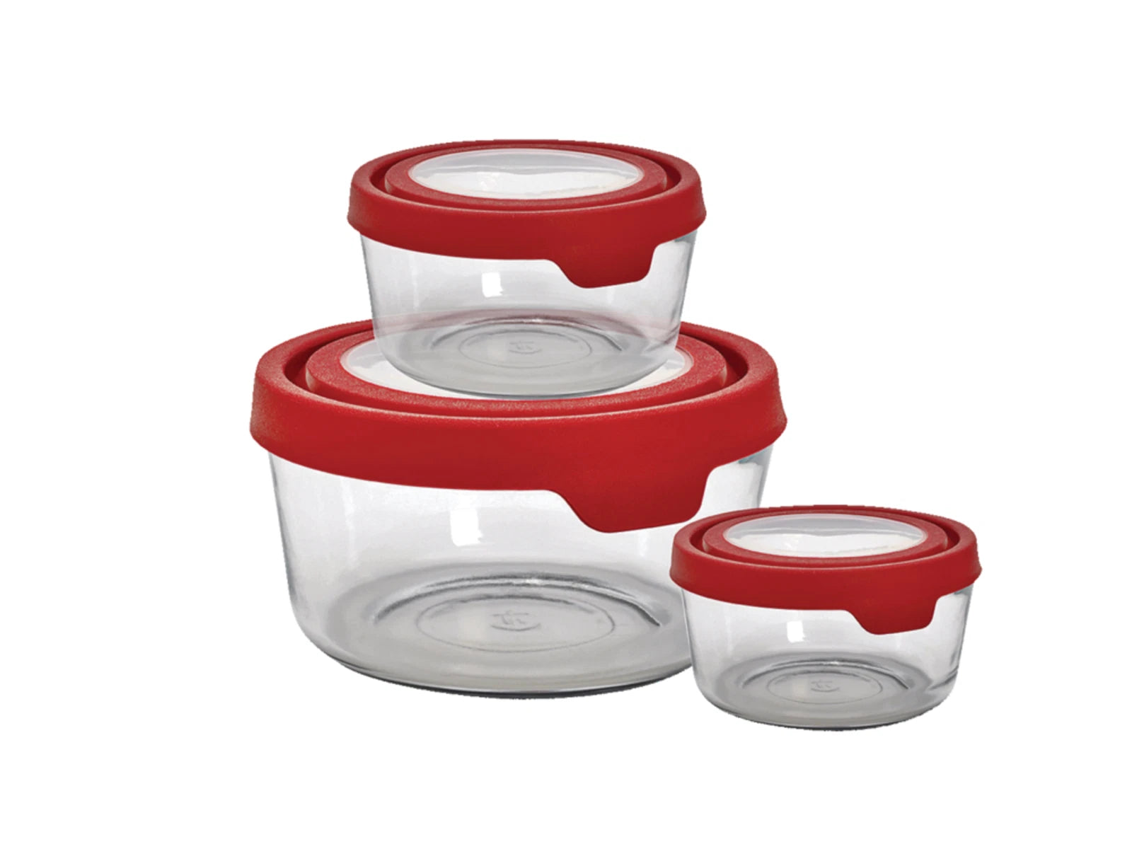 6 pc. Round Food Storage w/Lids Clear/Cherry