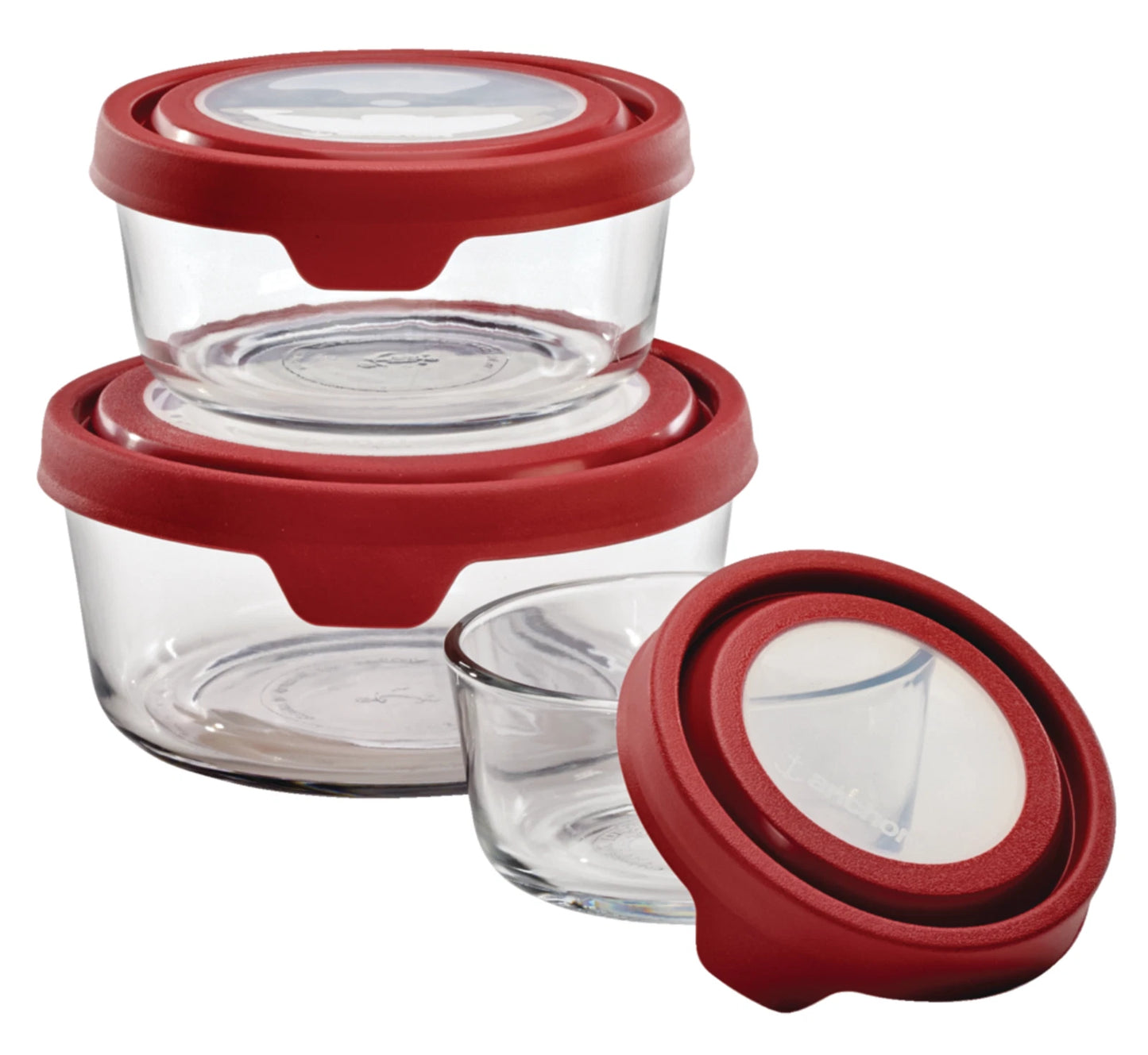 6 pc. Round Food Storage w/Lids Clear/Cherry