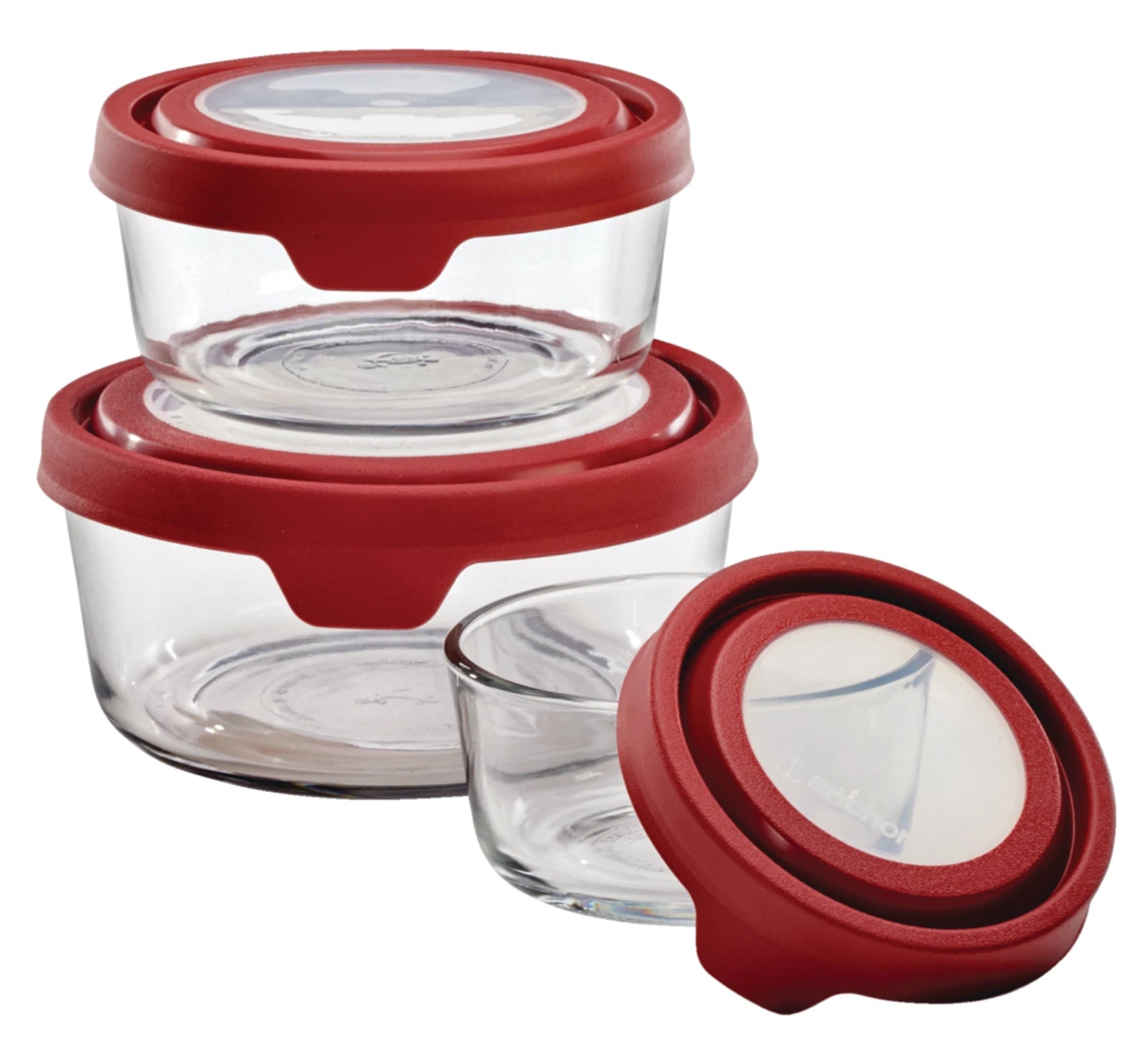 6 pc. Round Food Storage w/Lids Clear/Cherry