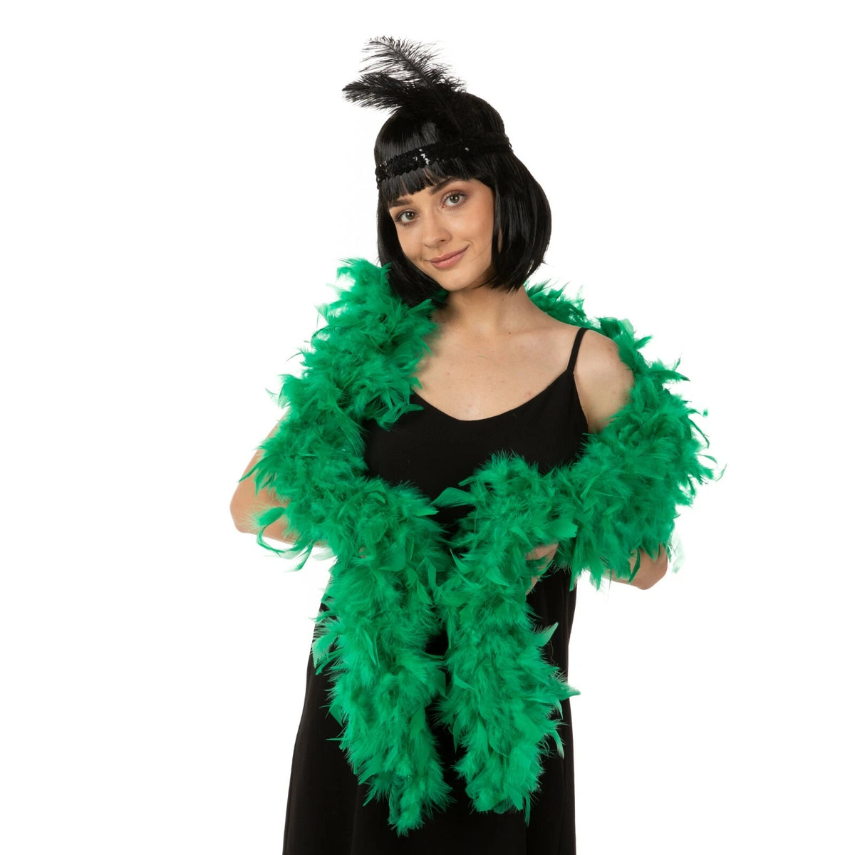 Boa de plumas Schlappen teñida iridiscente de 20-25 cm - Negro/Iridiscente