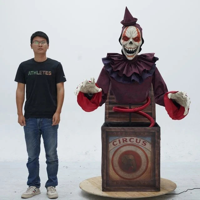 5 FT Skeleton Clown Mechanical Jack-in-the-Box Halloween Decoration