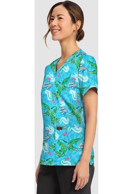 Blusa estampada con cuello en V y cocodrilo sonriente