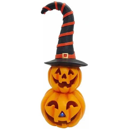 14" Resin Pumpkin with Witch Hat LED