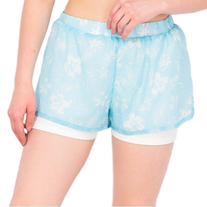 Print Shorts w/ Contrast Biker Lining Agua Combo