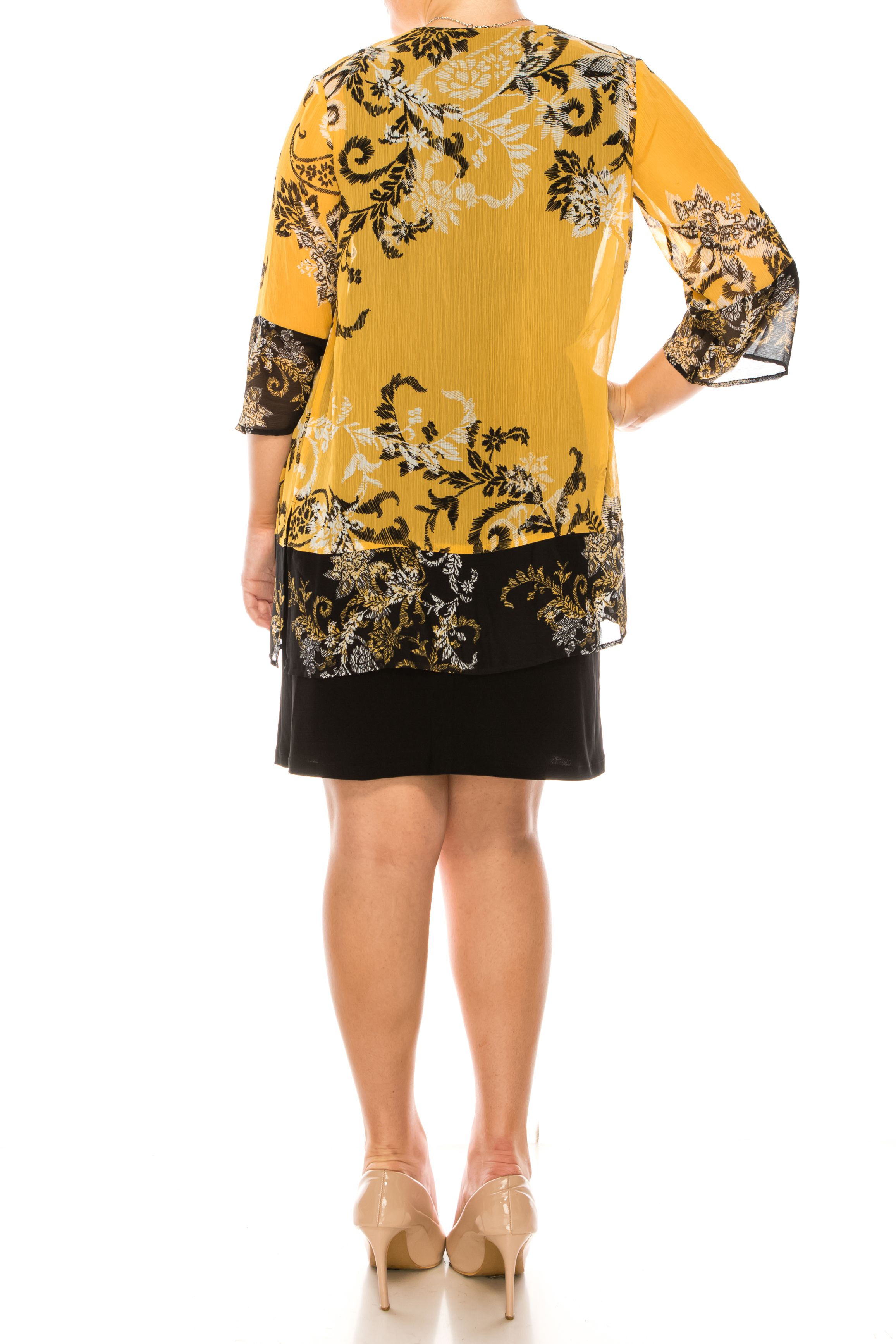 Darren 3/4 Slevee Chiffon 2 piece Jacket Dress  Mustard Black