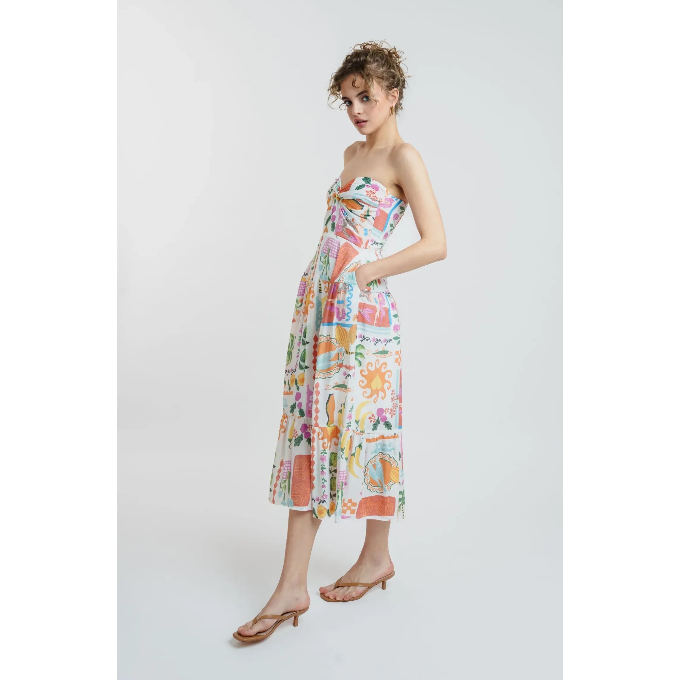 Papaya Said So Gauze Strapless Midi Dress