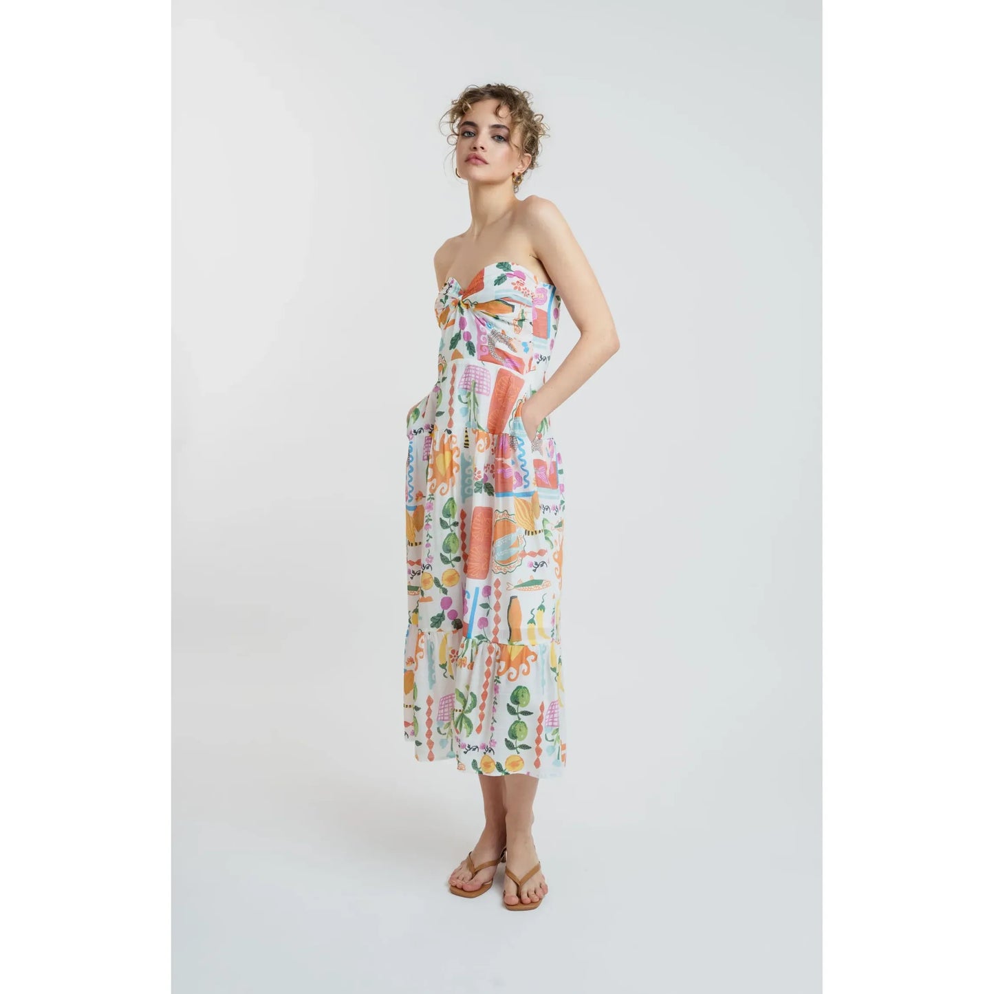 Papaya Said So Gauze Strapless Midi Dress