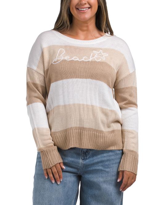 Beach Striped Pull Over Top Natural Combo