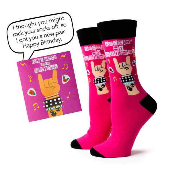 Two Left Feet IT'S YO BIRTHDAY Gift Card Sock Set -   Let's Rocks FUCHSIA
