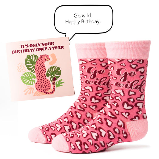 Two Left Feet Kid's IT'S YO BIRTHDAY Gift Card Sock Set - Go Wild