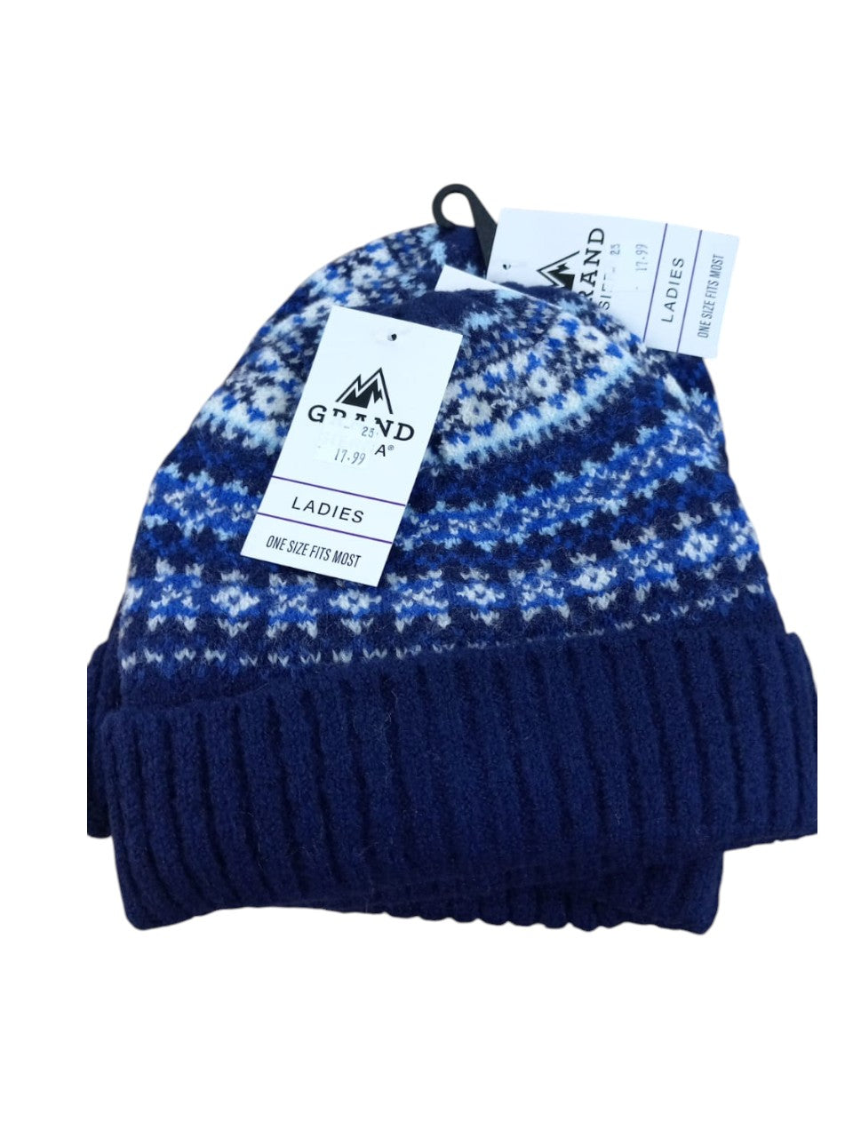 Ladies Micro Fair Isle Cuff Hat - Blue