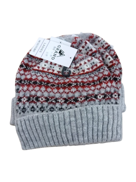 Ladies Micro Fair Isle Cuff Hat -Grey