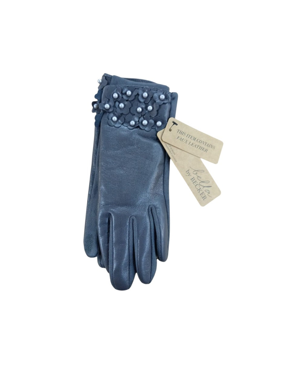 Ladies Flower Faux Leather Driving Gloves Grey
