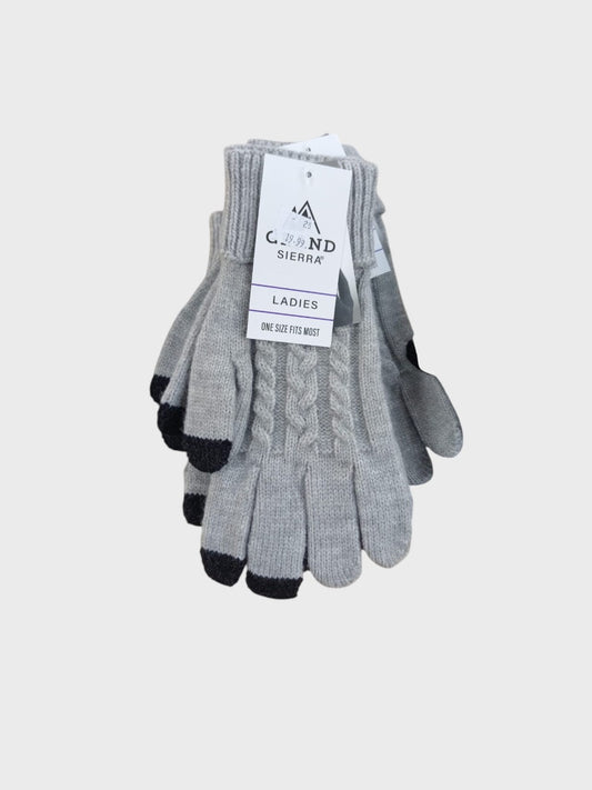 Ladies Cable Knit Stretch Glove New Touchscreen-Grey