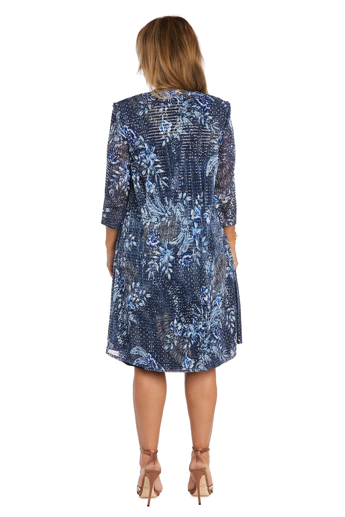 Two-Piece Printed Jacket Dress Navy/ Denim  -  RM Richards