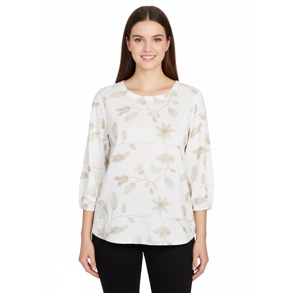 Metallic Embroidered Floral Top Ivory - Ruby Rd