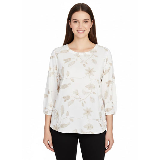 Metallic Embroidered Floral Top Ivory - Ruby Rd