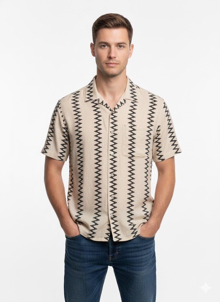 Shirt Men with Cream Print - Zeox