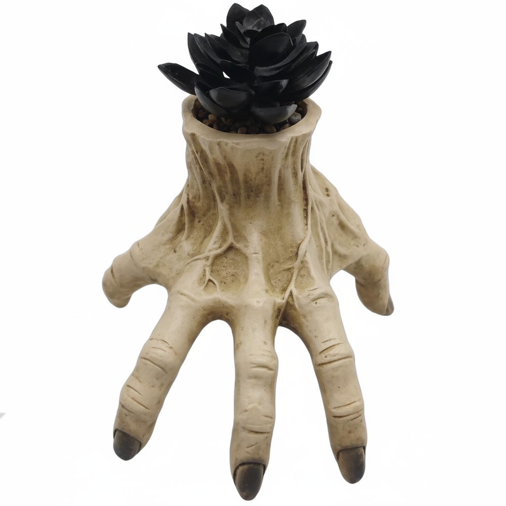 6.6" Resin Zombie Hand with Succulent