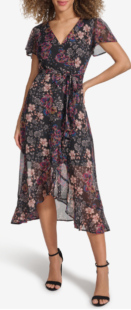 Printed Lurex Striped Chiffon Black Multi - Kensie