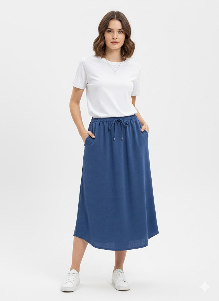 Midi Pull On Skirt Indigo