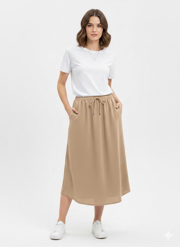 Midi Pull On Skirt Biscuit