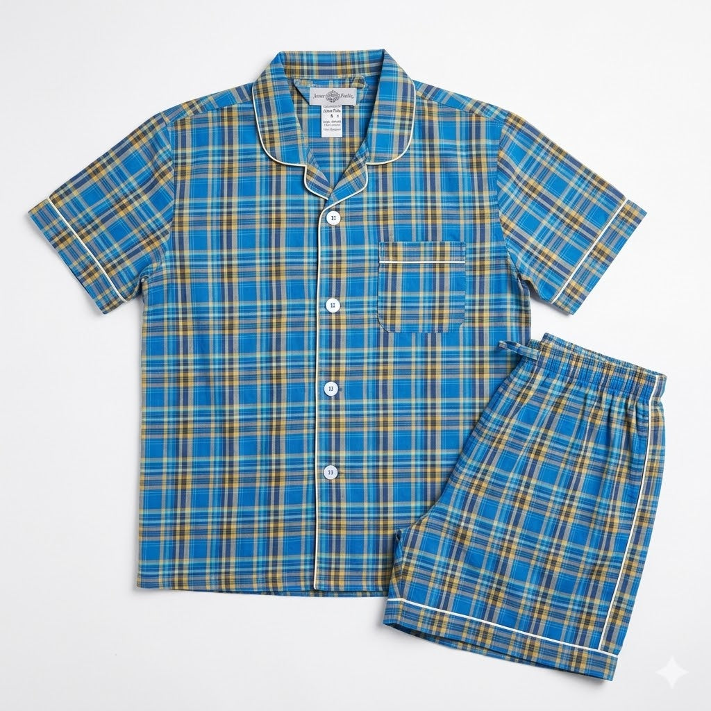 Men´s Pajama Short Sleeve w/ short pant Blue/Yellow Multicolor