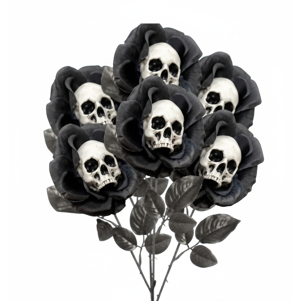 Halloween Black Rose w/ Skulls