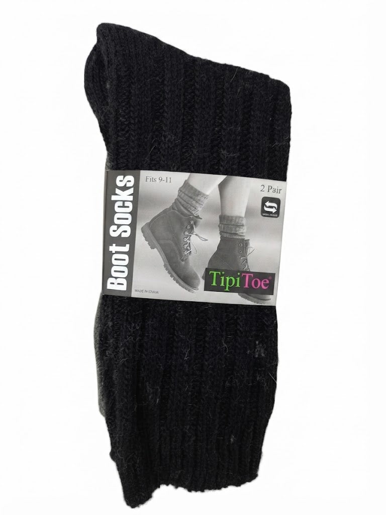 Women's 2-Pack Wool Boot Socks Black/Grey