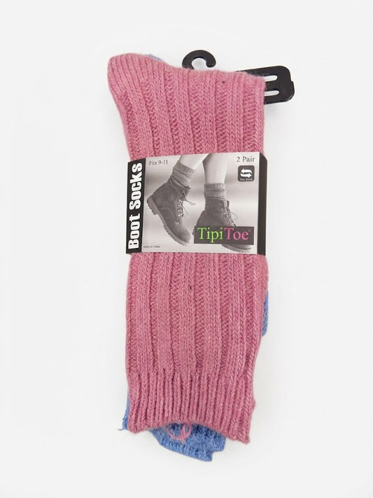 Women's 2-Pack Wool Boot Socks Pink/Blue