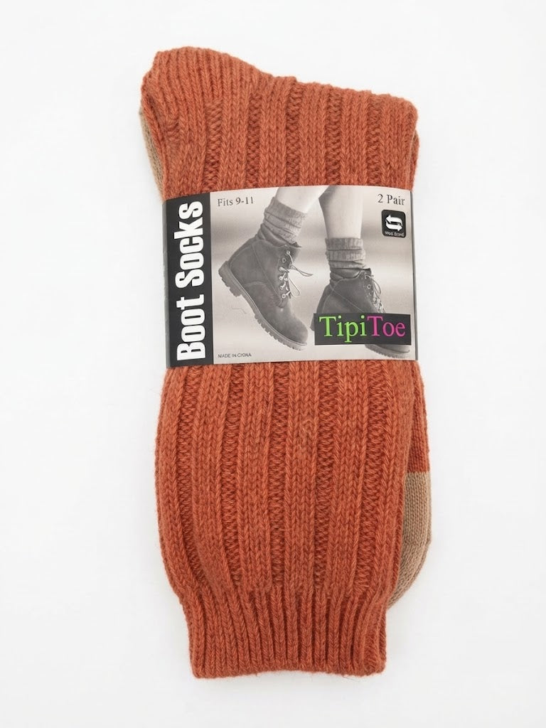 Women's 2-Pack Wool Boot Socks Orange/Khaki