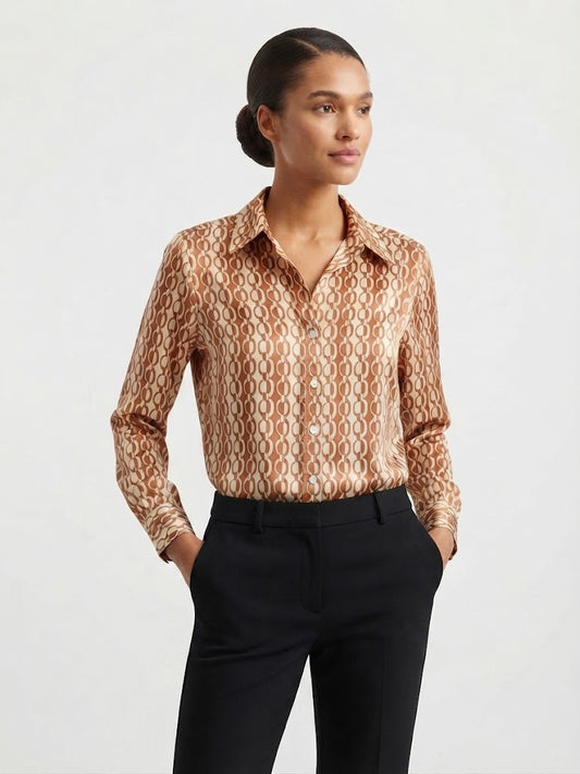 Long Sleeve Button Down Shirt Ivory Tan