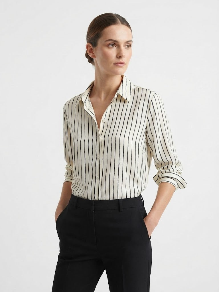 Long Sleeve Button Down Shirt Ivory Black