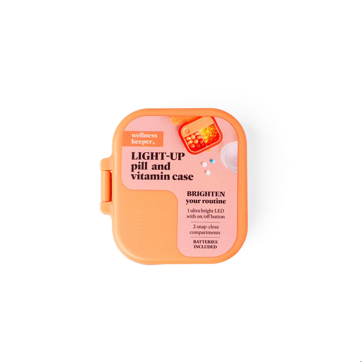 Wellness Keeper Mini Light-Up Pill and Vitamin Case Orange