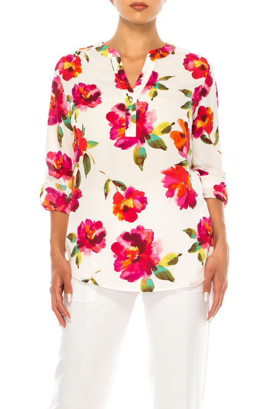 Blouse Flowers White/Pink Multi - Zac & Rachel