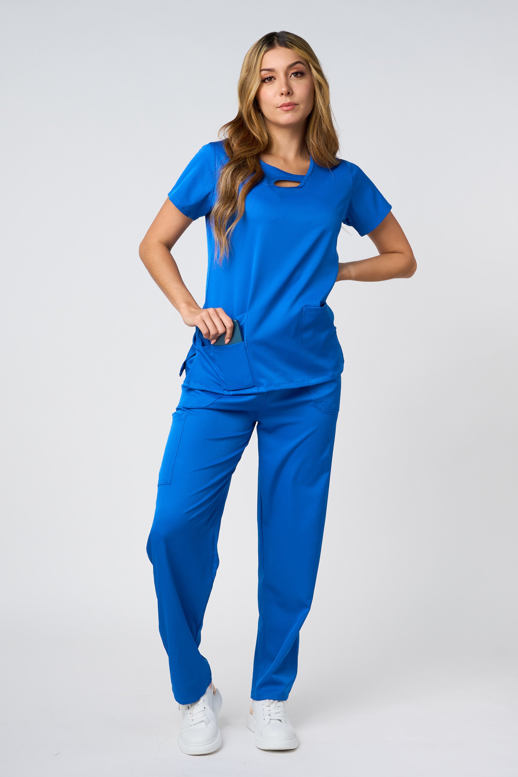 SOLID 4 WAY STRETCH KEYHOLE NECK SCRUB TOP