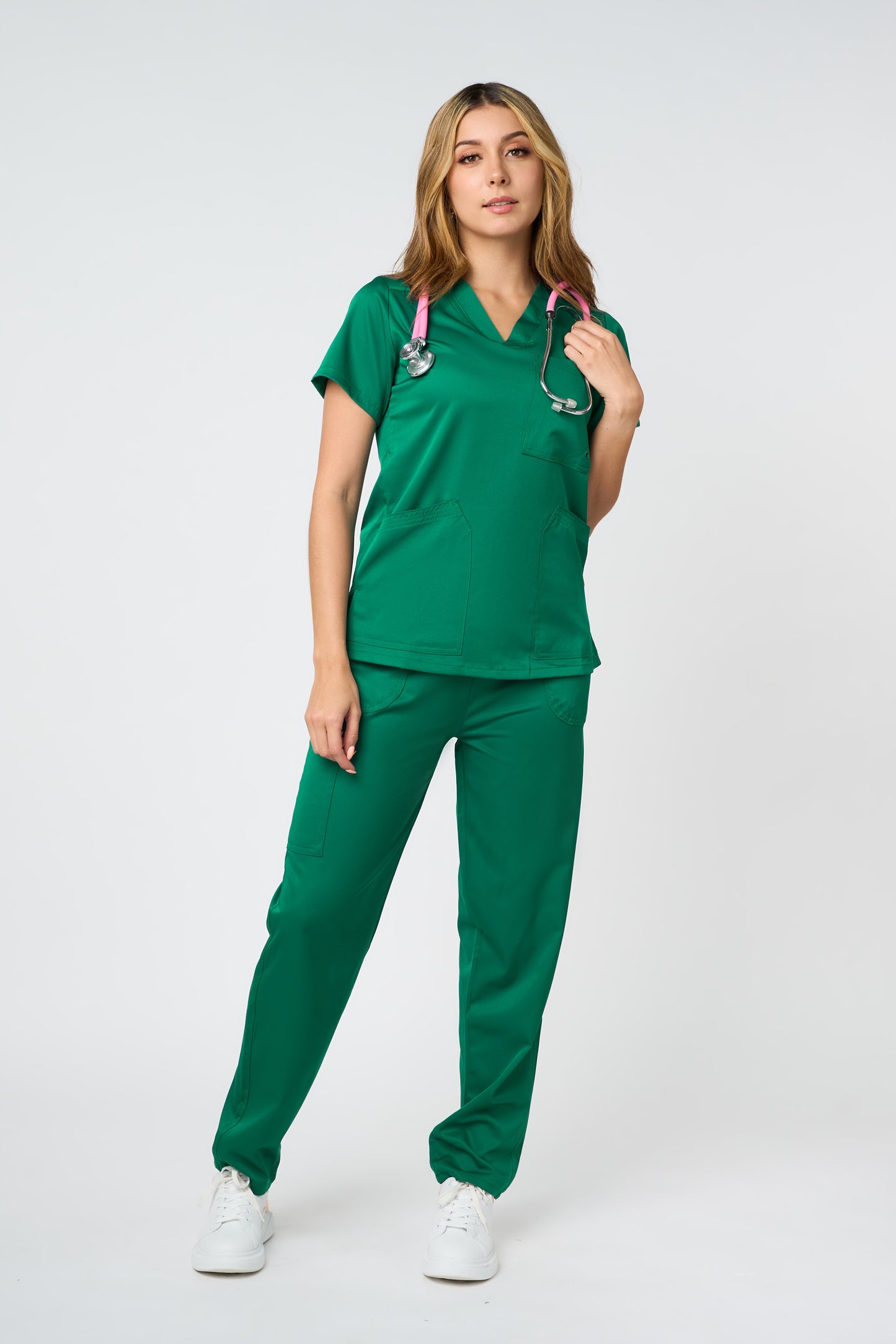 SCRUB TOP V NECK HUNTER GREEN