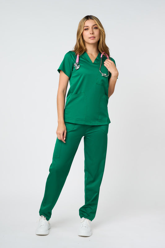 SCRUB TOP V NECK HUNTER GREEN