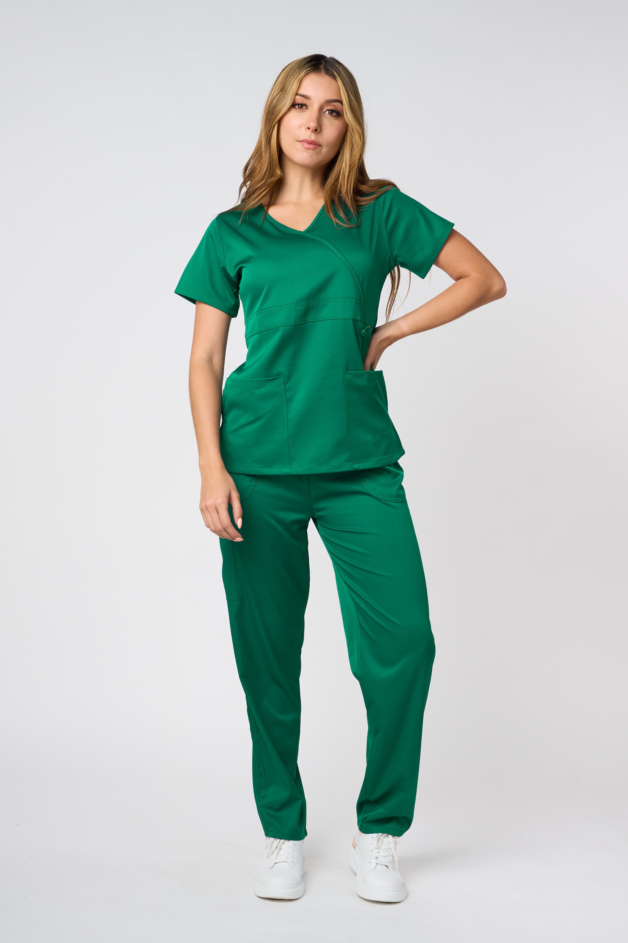 SOLID 4 WAY STRETCH MOCK NECK W/D RING HUNTER GREEN