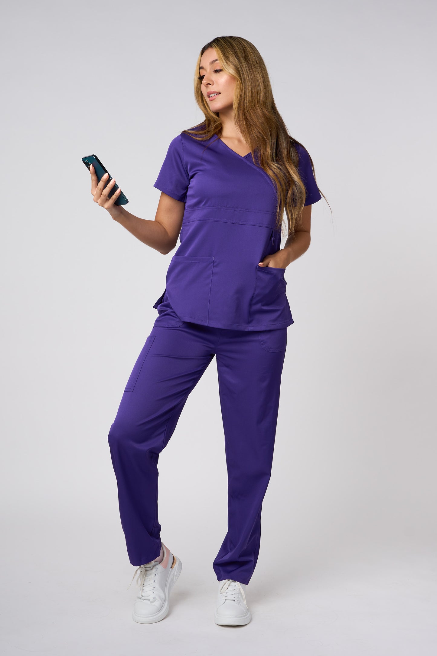 SOLID 4 WAY STRETCH MOCK NECK W/D RING PURPLE