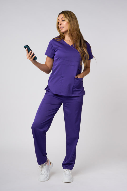 SOLID 4 WAY STRETCH MOCK NECK W/D RING PURPLE