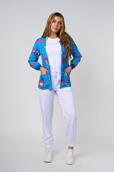 CHAQUETAS ESTAMPADAS CON BÚHO DE FONDO AZUL