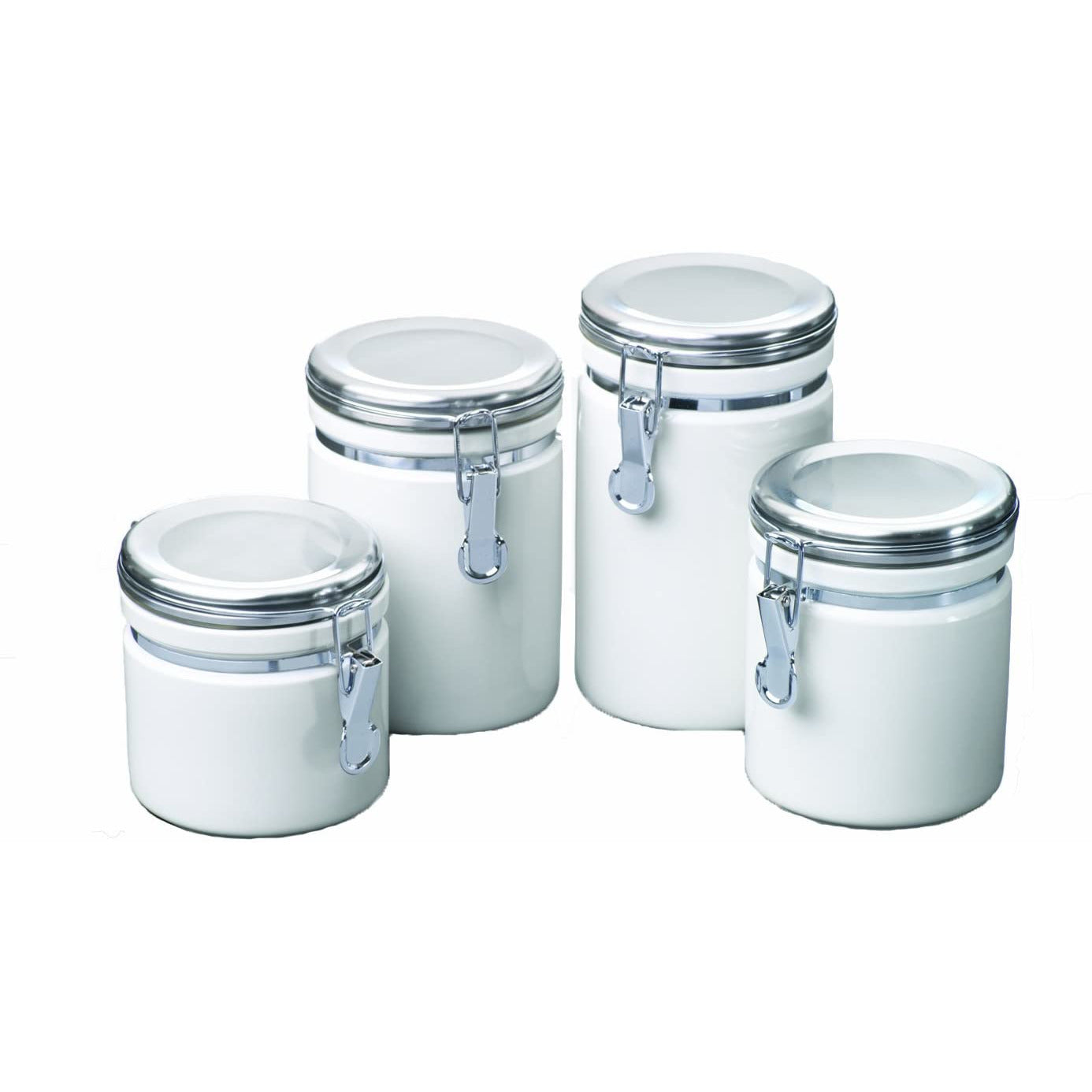 4PC WHITE CANISTER SET W /SS LIDS (2) YROLL