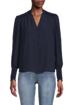 Blouse Woven Top Cuff Navy  - Nanette Lepore