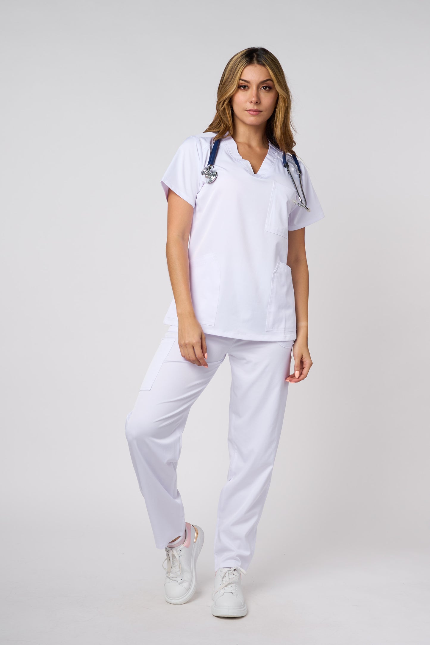 SCRUB TOP V NECK WHITE