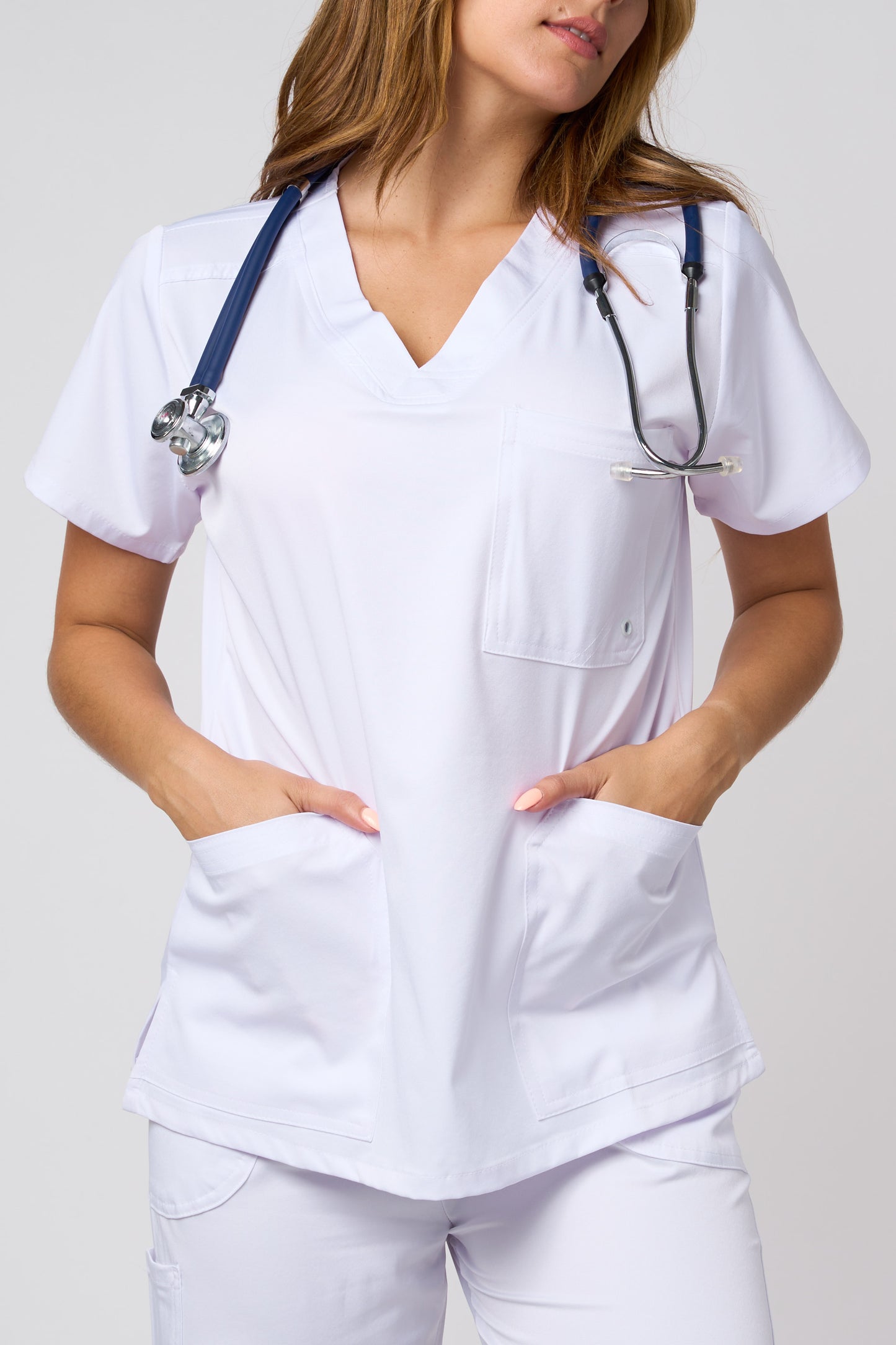 SCRUB TOP V NECK WHITE