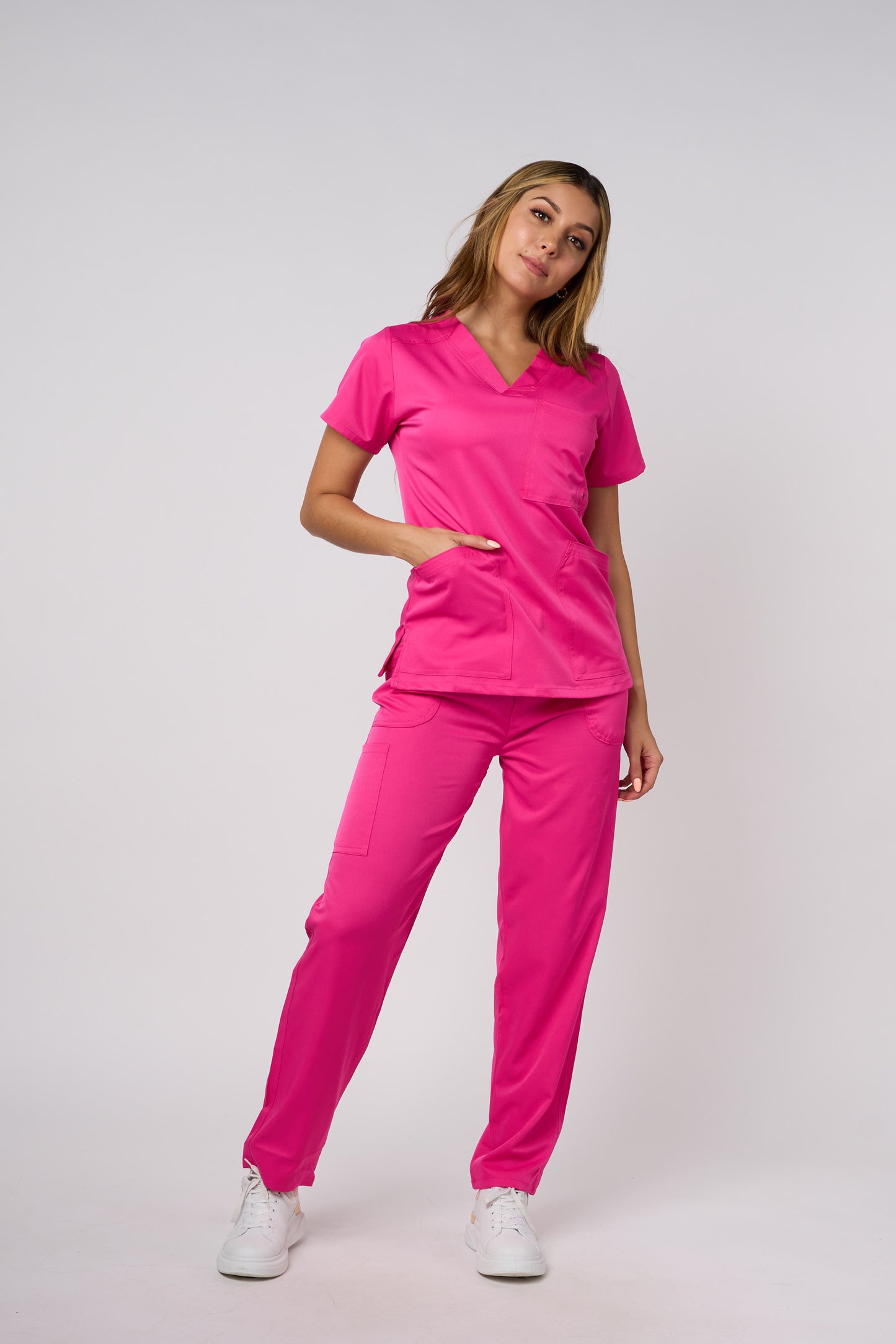 SCRUB TOP V NECK FUCHSIA