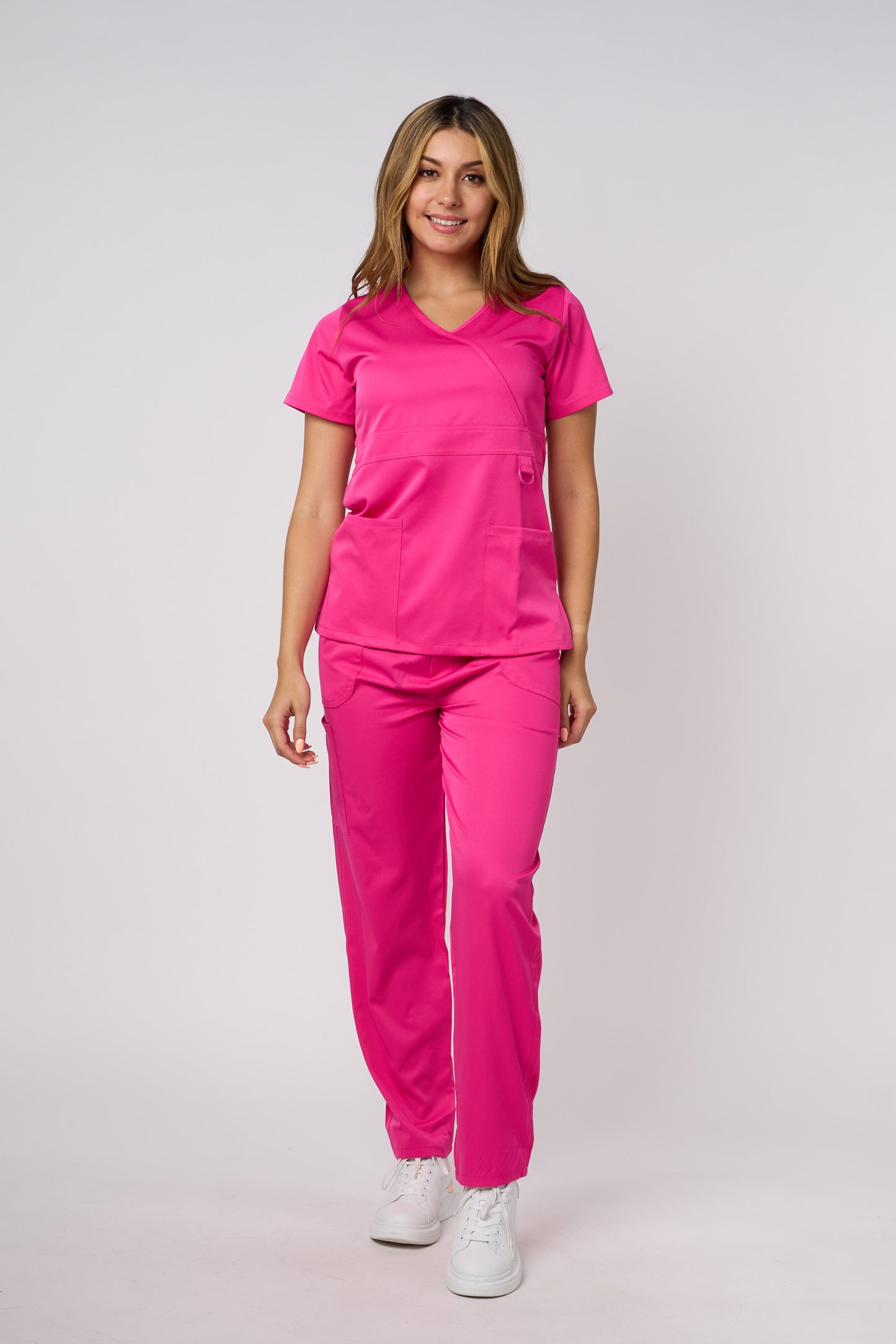 SOLID 4 WAY STRETCH MOCK NECK W/D RING FUCHSIA