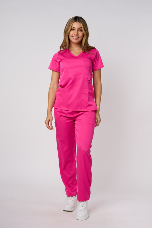 SOLID 4 WAY STRETCH MOCK NECK W/D RING FUCHSIA